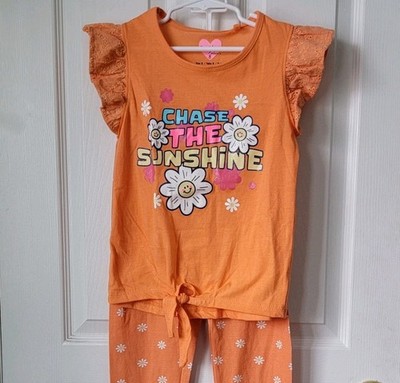 NWOT Freestyle Girls Size 8 Spring/Summer Pants Set Orange Flower Power