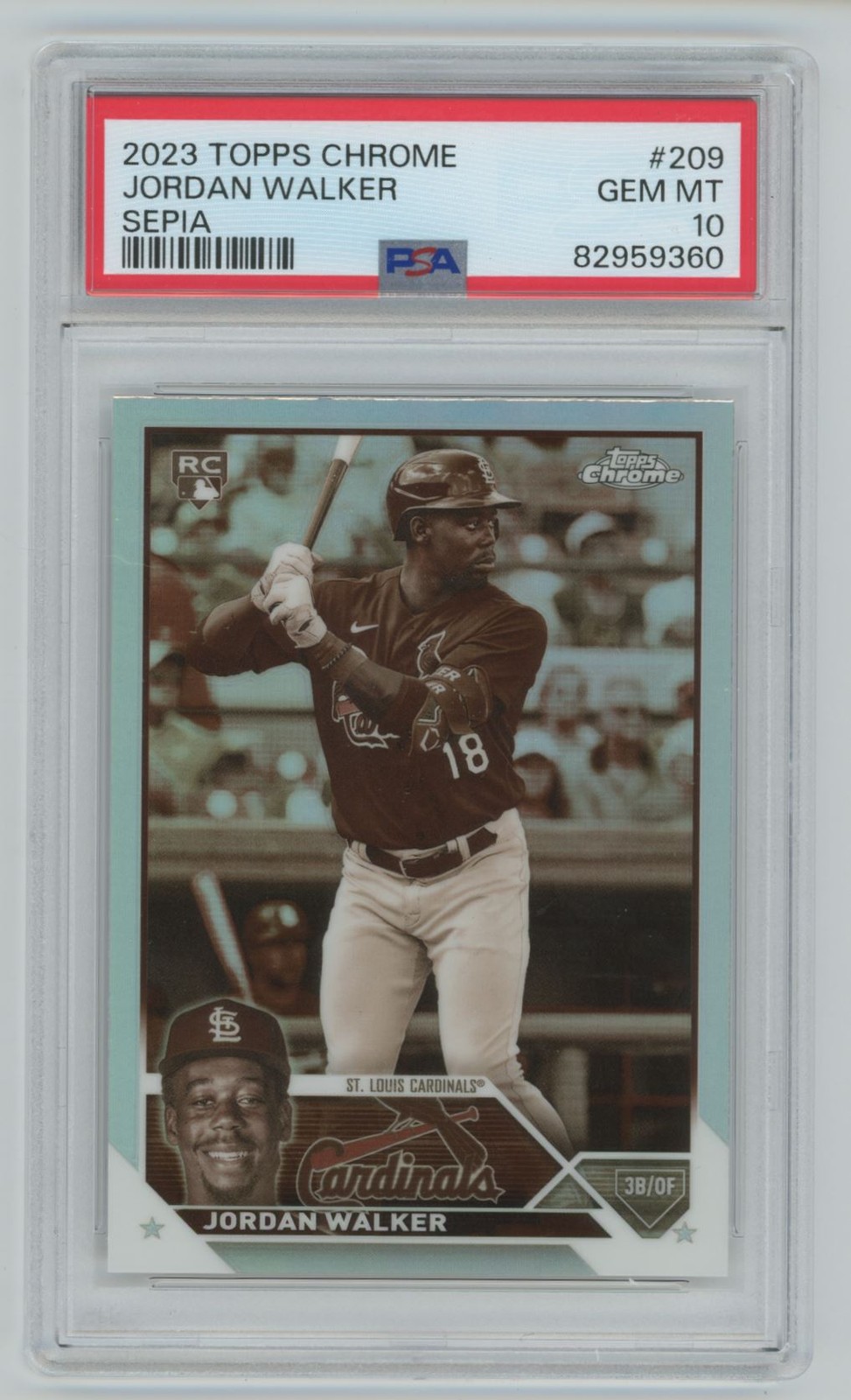 Jordan Walker 2023 Topps Chrome Sepia Refractor RC PSA 10 #209 St. Louis