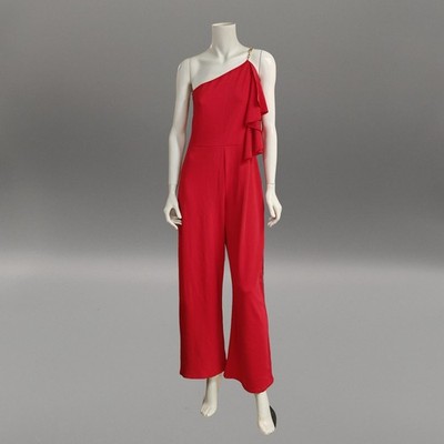 Quiz Red One Shoulder Frill Palazzo Wide Leg Jumpsuit UK12 Occasion NWT 1030