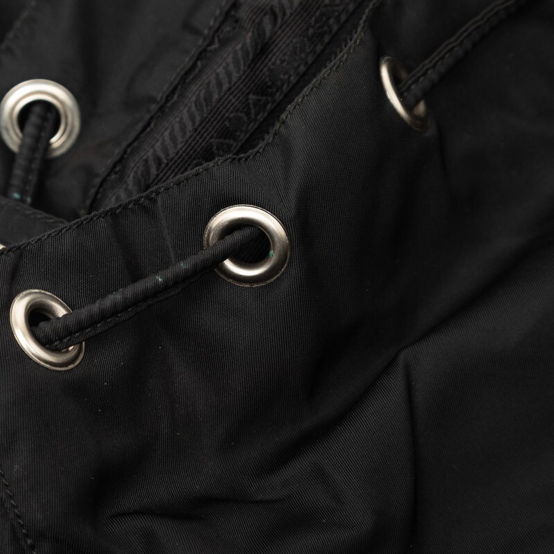 PRADA Triangle Logo Plate Backpack Black Nylon Leather Women s Used from japan thumbnail 5