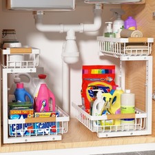 Under Sink Organizer 2 Pack, 2 Tier Slide Out Large Capacity Height Adjustabl...