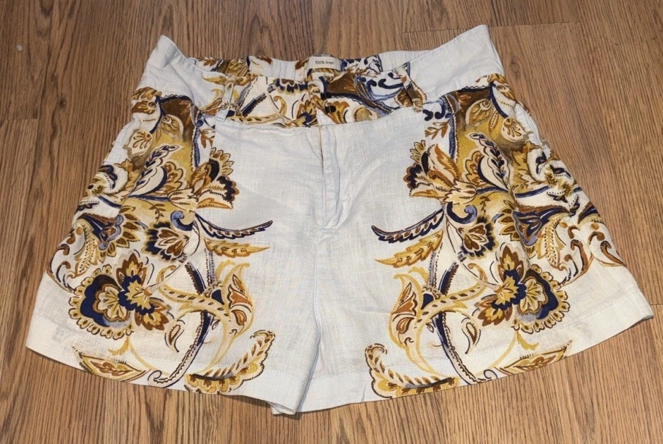 Jolie 100% Linen Light Blue With Floral Gold Accents Women’s Size Medium