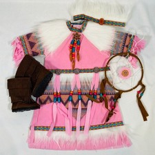 Conjunto de traje de atrapasueños de vestido rosa indio nativo americano para muñeca niña Kaya de 18"