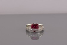Sterling Silver Red Ruby Heart Cubic Zirconia Wrapped Band Ring 925 Sz: 6