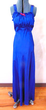 Vtg 1920-30s Royal Blue Satin Taffeta Dress Slip Nightgown Empire Waist Handmade