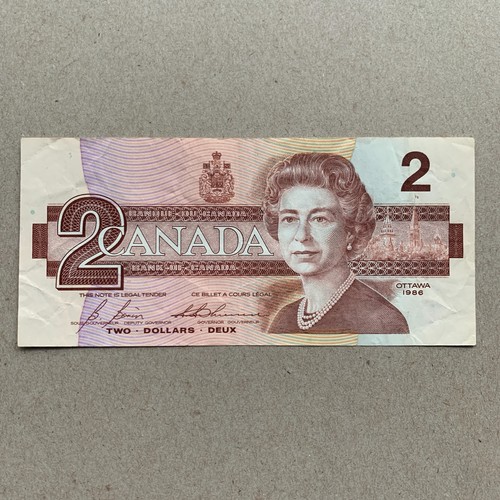 🇨🇦 Banconota da 2 Dollari Canada 1986 2 Dollari Canadese Moneta Cartamoneta - Foto 2 di 3