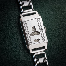 VTG 1930'S BENRUS JUMP HOUR DIGITAL ART DECO SWISS MENS ENAMEL TANK WATCH FHF29