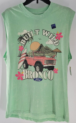 Ford Official Bronco ''Built Wild'' Mint Green Muscle Shirt Tank Top Size Large
