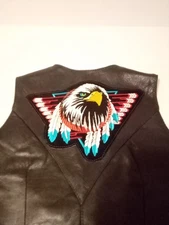 VTG Hot Leathers Classic Black Leather  Vest SzL Sturgis Ready Large Eagle Patch