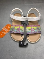 Wonder Nation Girls Rainbow Glitter Star Sandals Size 9 White Summer NWT