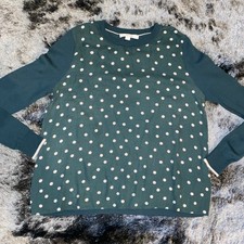 Boden Women’s thin Jumper Green Poka Dots Large U.K. 14/16 Pit To Pit 22.5” L25”