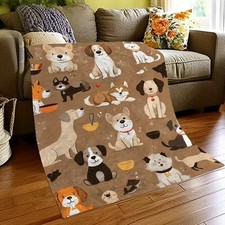 Cozy Dog-Themed Flannel Throw Blanket  