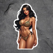 Pinup girl sticker vinyl decal leopard bikini swimsuit sexy glamour model