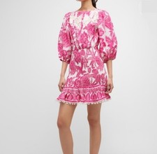 Farm Rio Women's Pink Tropical Woodcut Mini Dress Size S. Casual Beach Resort