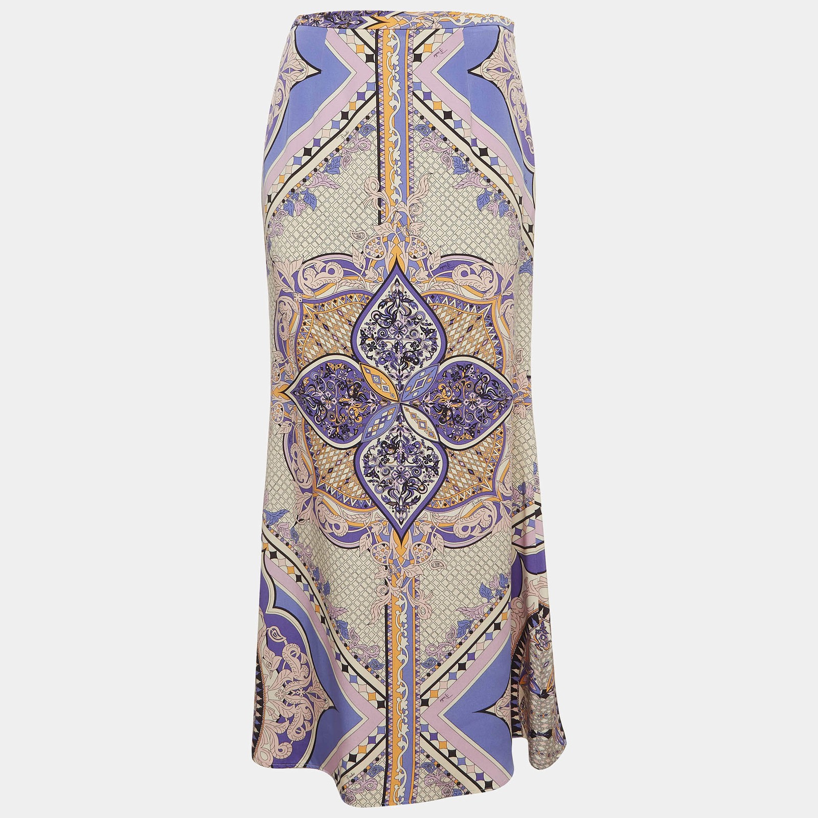 Emilio Pucci Purple Geometric Floral Print Silk Maxi Skirt M
