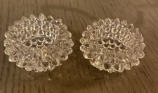 Vintage Clear Pressed Glass Salt Cellars Pair Round Open Hobnail Ring Holders