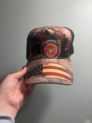 USMC Marine Corps Bald Eagle Original Emblem Two Tone Printed Adjustable Cap.