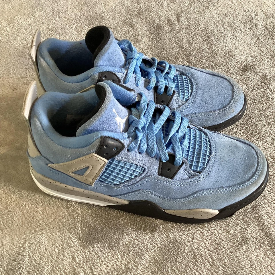 Nike Air Jordan 4 ретро туфли молодежный размер 7Y университета синий UNC Tech серый замши - Изображение 2 из 4