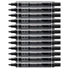 Pentel Black Permanent Markers Pack of 12 Vivid Waterproof Ink 1.5mm Tips