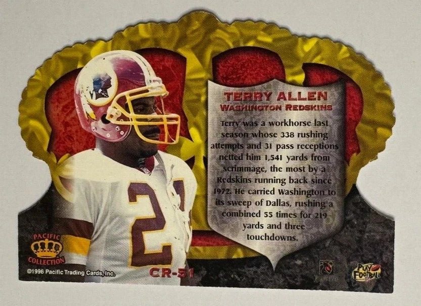 Terry Allen 1996 Pacific Crown Royale BLUE PARALLEL #CR-51 Washington Redskins * - Image 2 of 2