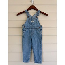 Vtg OshKosh Bgosh Heart Print Denim Overalls Girls 2T 90s Y2K Heart Bib Pocket