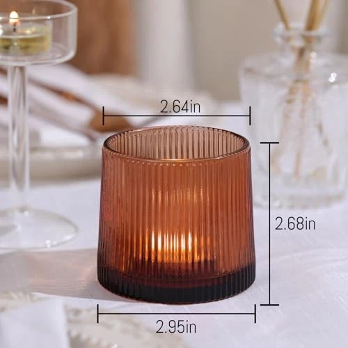 Castiçais votivos Tealight com nervuras conjunto de 10 velas votivas 10 peças âmbar - Imagem 3 de 4