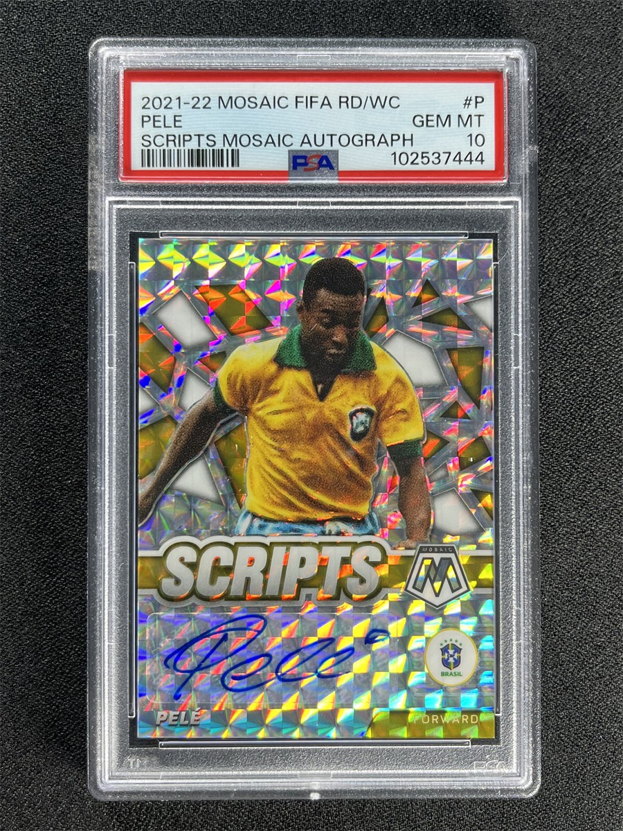 2021-22 Panini Mosaic FIFA Road To World Cup Pele Scripts Mosaic Auto PSA 10 Mt