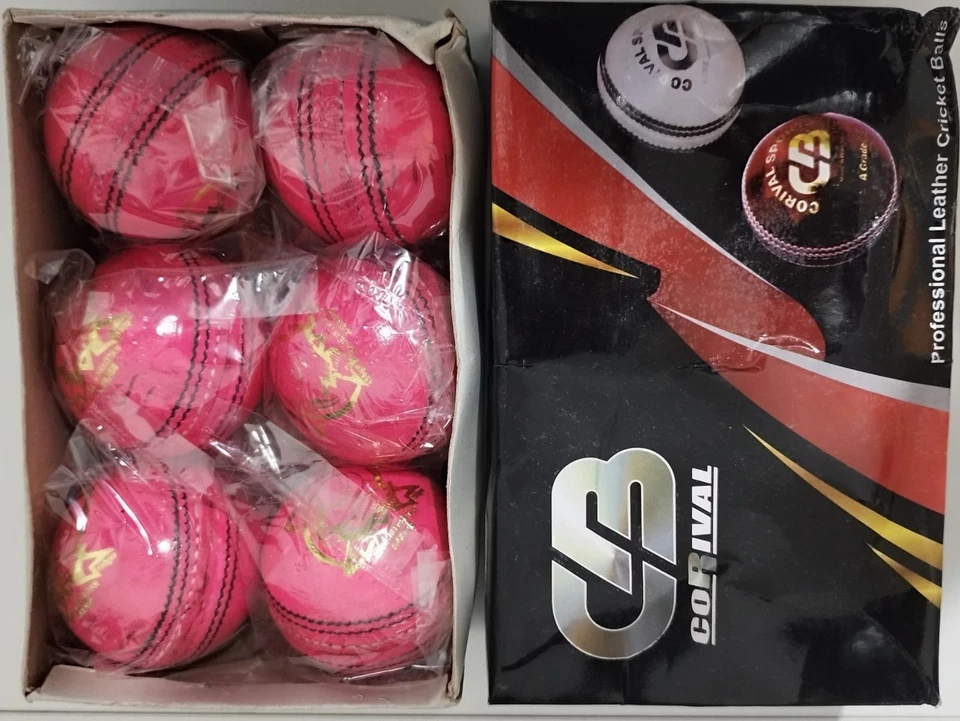 6 x 156 gm 4-Piece High Quality Leather BAT FRIENDLY Hard Cricket Balls - PINK - Image 3 of 4