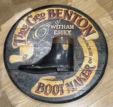 Antique Shoemaker Trade Sign Thos Geo Benton Witham Essex Carved Boot