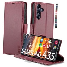 Samsung Galaxy A35 5G Wallet Case with RFID Blocking Card Holder Fashion Red