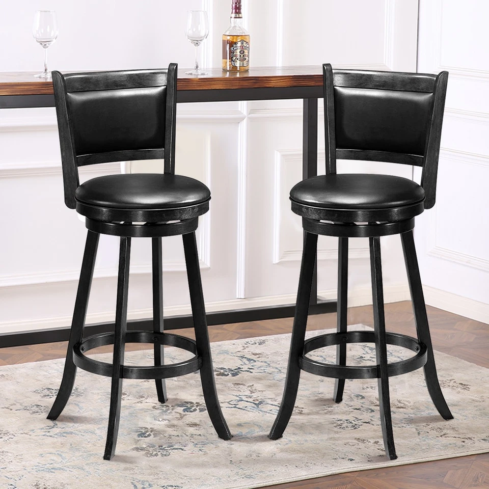 Costway Set of 2 29" Swivel Bar Height Stool Wood Dining Chair Barstool Black - Image 3 of 4