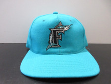 VINTAGE Florida Marlins Hat Cap Snap Back Teal Baseball Starter Plain Logo Mens
