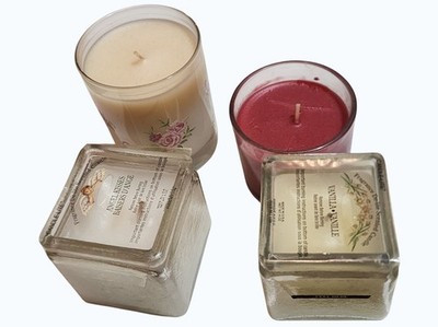 Set Of 4 Scented Candles In Glass: Angel Kisses Vanilla Floral Red