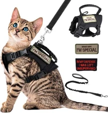 Tactical Cat Harness and Leash Soft Mesh Outdoor Small, Large, Black 