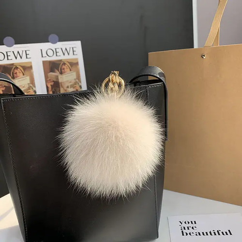 Llavero bolso colgante de piel de zorro real 2025 para mujer elegante bola mullida coche llavero pompones - Imagen 34 de 43