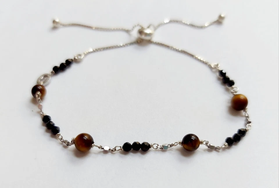 Bracciale in argento 925 idea regalo per natale con onice e occhio di tigre - Immagine 2 di 4