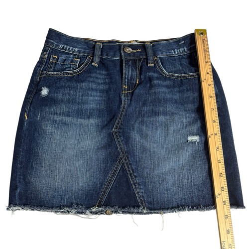 Denim dunkle Waschung Baumwolle Minirock 0 Distressed roher Saum Taschen Boho - Bild 5 von 5