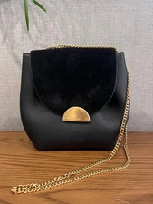 Polène Numéro Un Mini Leather Black Crossbody Bag with Gold Chain
