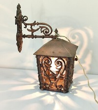 Vecchia lanterna vintage da esterno sospesa grande in alluminio placcato rame 