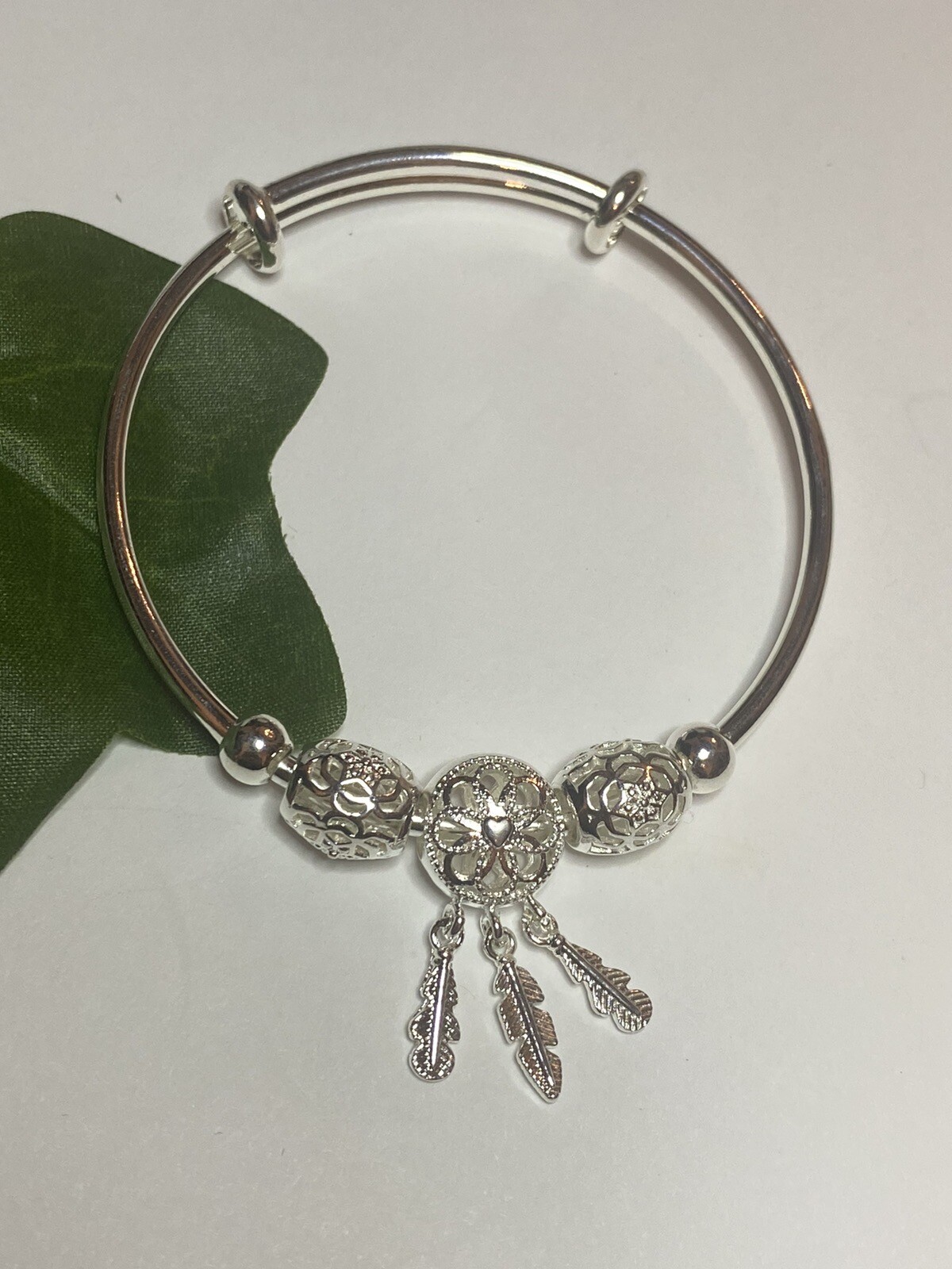 Sterling Silver Dreamcatcher Adjustable Bangle Br… - image 1
