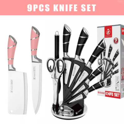 8 Pieces Kitchen Knives Set with Block Stainless Steel Professional Chef's Knife