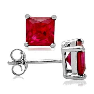 2 ct. echte Rubin Prinzessin Korb Ohrstecker in Sterlingsilber 