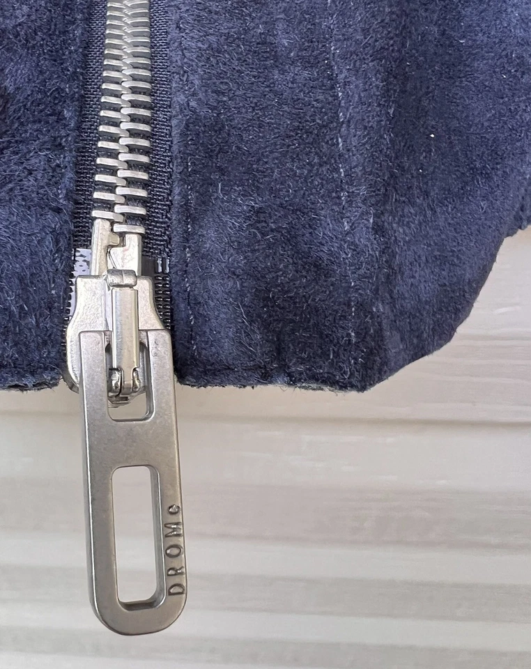 Auténtica Chaqueta de Motociclista DROMe Gamuza Cuero Talla Mediana Azul Medianoche Moto Foto 4 de 4