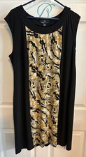 RONI NICOLE BLACK SLEEVELESS DRESS W COLORFUL INSERT SIZE 16W EUC