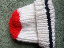 Baby Hat White Red Black Hand Knitted