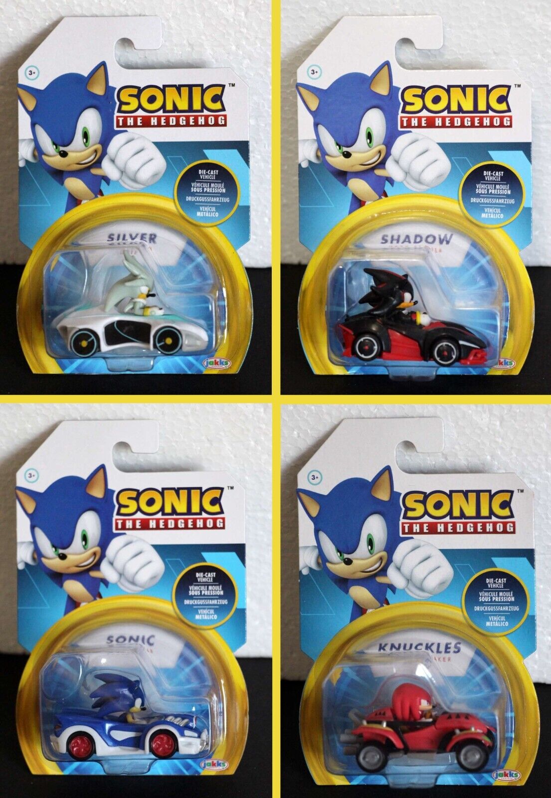 SONIC THE HEDGEHOG Shadow Silver & Knuckles Die-Cast Cars (SET of 4) NEW