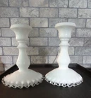 Pair of Vintage Fenton Art Glass 6" Silver Crest Milk Glass Candlestick Holders