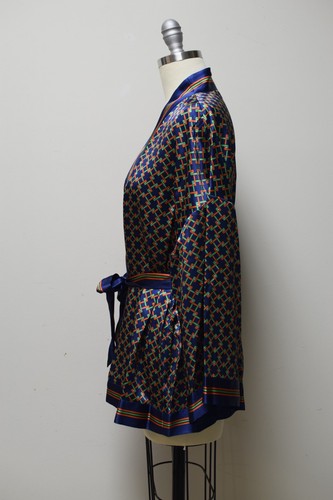 NEW~J PETERMAN Navy Blue Silk Satin Crepe Short Kimono Jacket Top Robe Size ~M~ - Picture 4 of 4