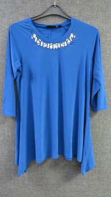 Nina Leonard 3/4-Ärmel-Top mit Schmucksteinen blau UK Large LN015 BB 11
