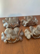 4 anciens tirages de tiroir à quincaillerie feuille de gingko incurvée art déco argent 